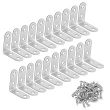 (As show, One size) Right Angle Bracket Stainless Steel 90 Degree Corner Bracket L-shape Angle Bracket 20 PCS Fixing Bracket Come With 80 Screws Silver