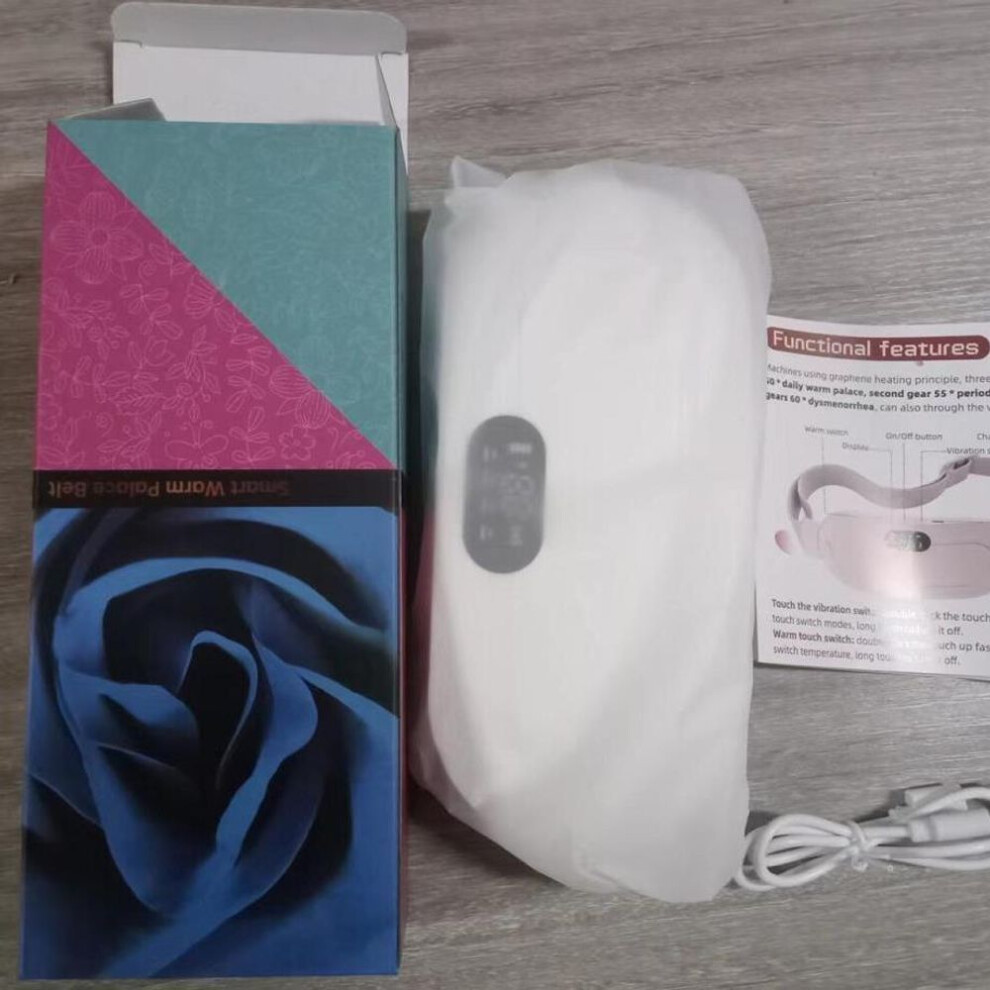 (white, Card box) Menstrual Heating Pad Warm Palace Belt Waist Vibration Massage Device Abdominal Massager For Cramps Period Pain Relief