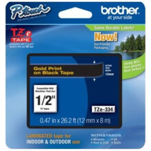 Brother TZe Standard Adhesive Laminated Labeling Tape 1/2w Gold on Black
