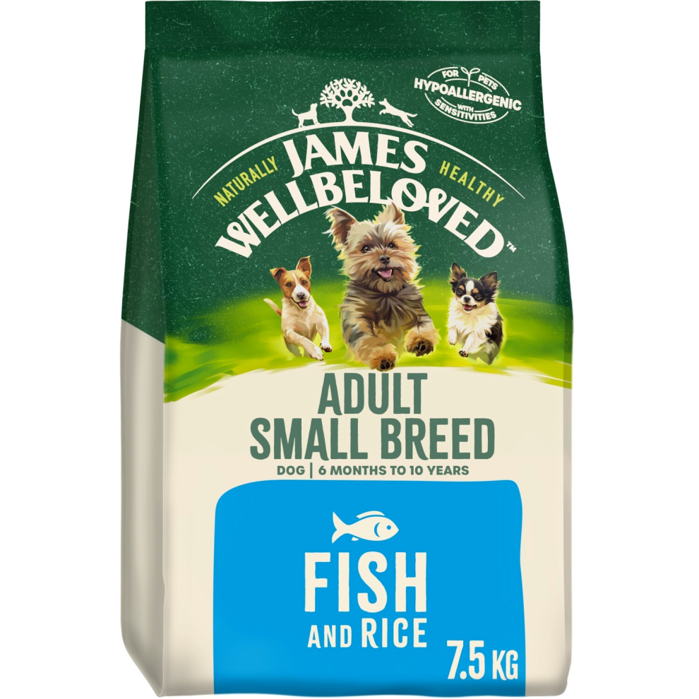 7.5kg James Wellbeloved Natural Small Breed Adult Dry Dog Food Fish & Rice