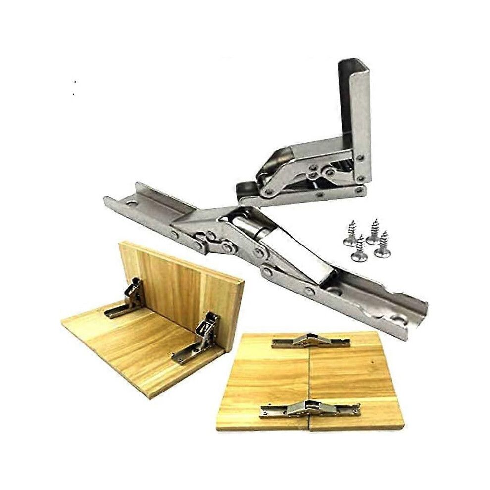 (As Show, One Size) 2Pcs Stainless Steel 90 Degree Folding Shelf Hinge Concealed Bracket Table Support Hinge Furniture Accessories Folding Shelves 5091524064109