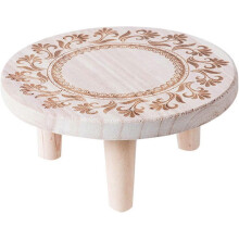 (As show, One size) Mini Wooden Stool Round Decorative Flower Pot Holder Indoor Outdoor Rustic Garden Decor (Small)
