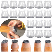 (As show, One size) 24 Pack Hardwood Floor Silicone Chair Leg Protector Table Foot Cover, Furniture Cups with Felt Pads to Protect Floors From Scratches