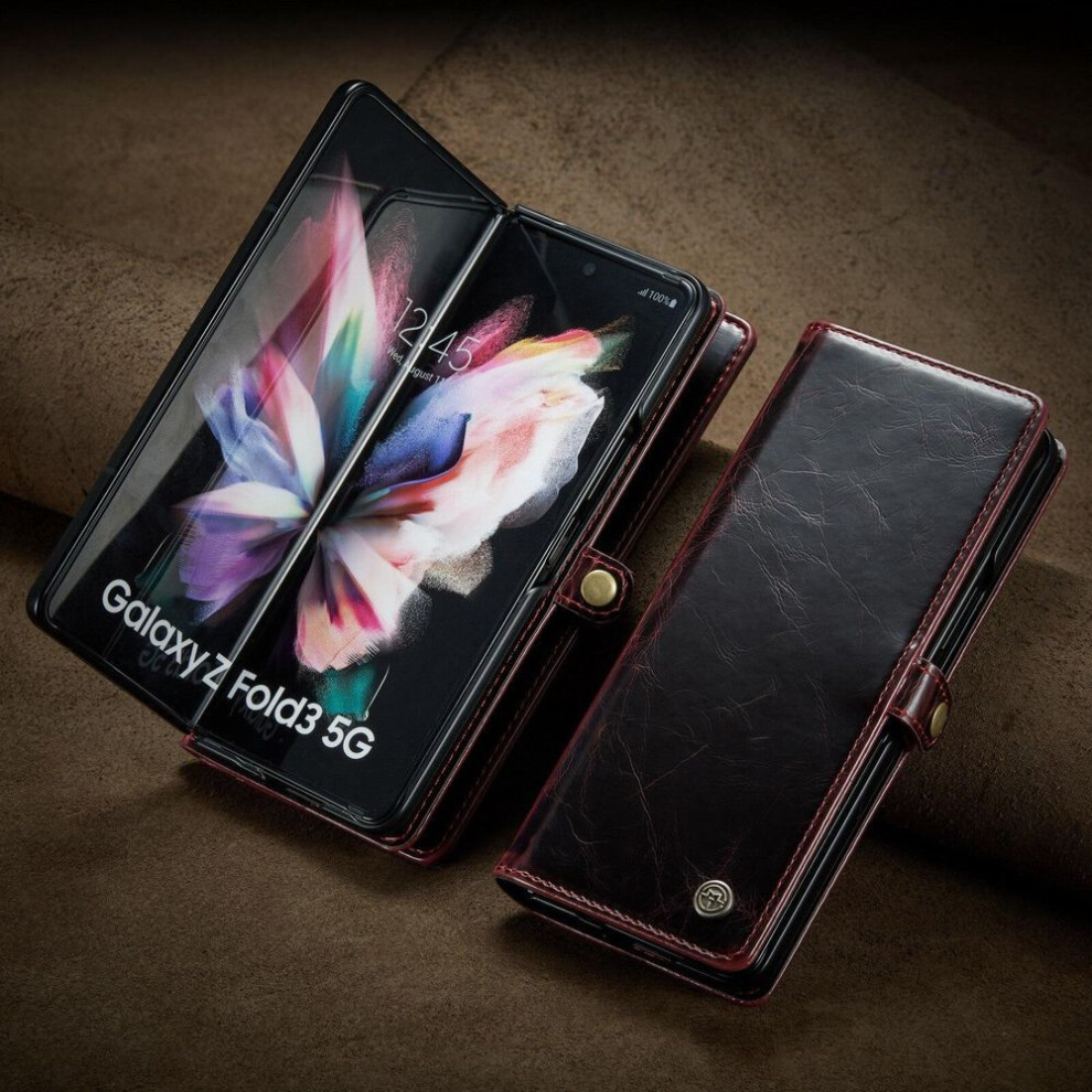 (red, Samsung Z Fold 5) Flip Leather Protective Case for Samsung Galaxy Z Fold3 Fold 3 5 5G Fold4 fold 4 zfold4 fold5 Shockproof Card Holder Phone Cover Fundas