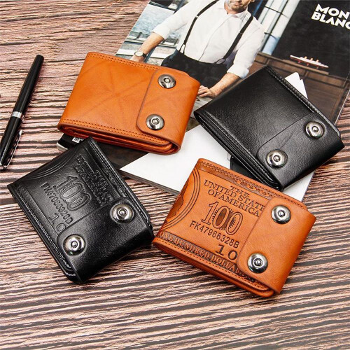 (black, Single button) Men's Wallet Short Multi-functional Fashion Leisure Double Press Button Wallet 1