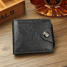 (black, Single button) Men's Wallet Short Multi-functional Fashion Leisure Double Press Button Wallet