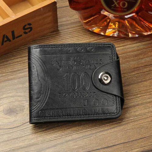 (black, Single button) Men's Wallet Short Multi-functional Fashion Leisure Double Press Button Wallet