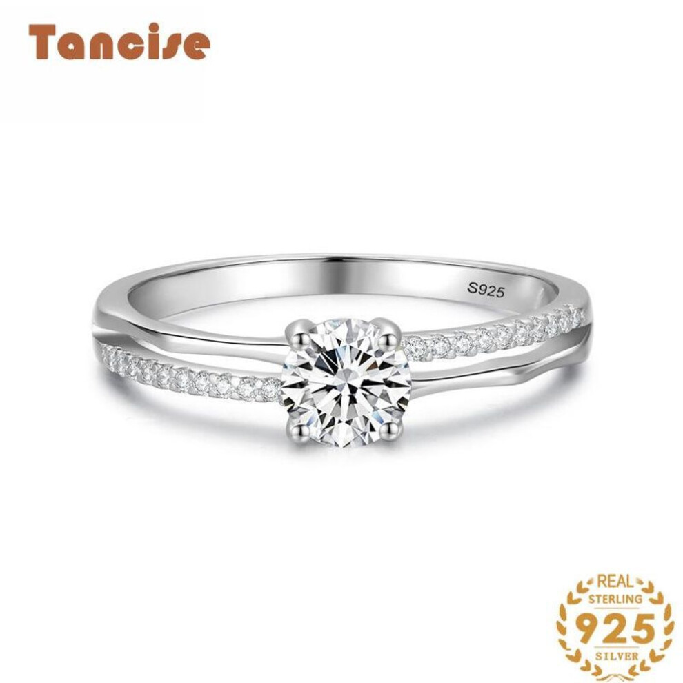 (silver, 7) Tancise Classic 925 Sterling Silver  Zircon Ring Ladies Jewelry Wedding Promise Party Gift