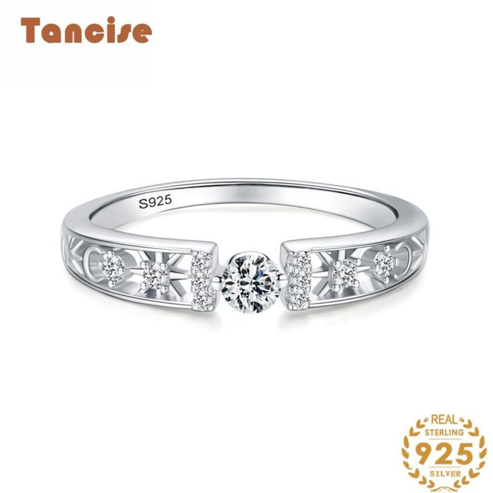 (silver, 6) Tancise Classic 925 Sterling Silver  Zircon Ring Ladies Jewelry Wedding Promise Party Gift