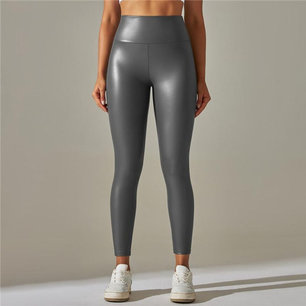 (grey, S) Auroth Plus Size PU Leather Leggings Women High Waist Leggings Black Leather Pants