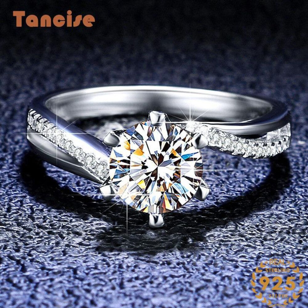 (silver, 15) Tancise Classic 925 Sterling Silver  Moissanite Ring Ladies Jewelry Wedding Promise Party Gift