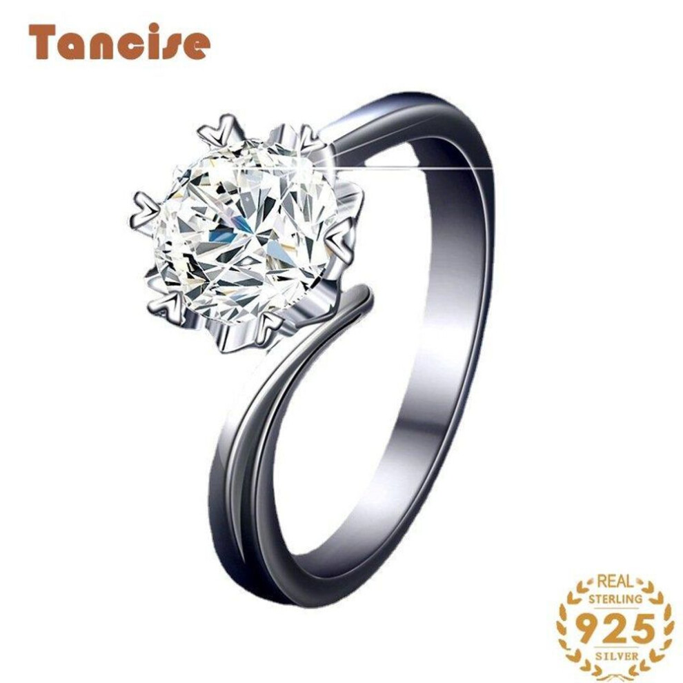 (silver, 10) Tancise Classic 925 Sterling Silver  Moissanite Ring Ladies Jewelry Wedding Promise Party Gift