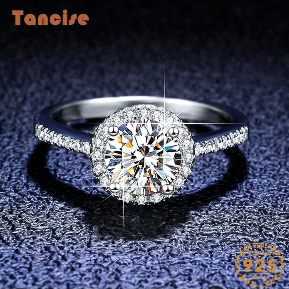 (silver, 1CT/17) Tancise Classic 925 Sterling Silver  Moissanite Ring Ladies Jewelry Wedding Promise Party Gift