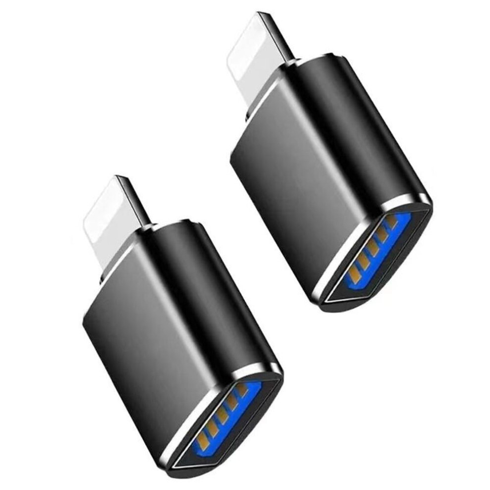 (black, 2pcs) Lighting To USB OTG Adapter For iPhone 14 13 12 11 X Xs Pro Max 7 8 Plus 12 Mini iPad iOS 17 16 15 14 13 Data Converter Camera U Disk adapter