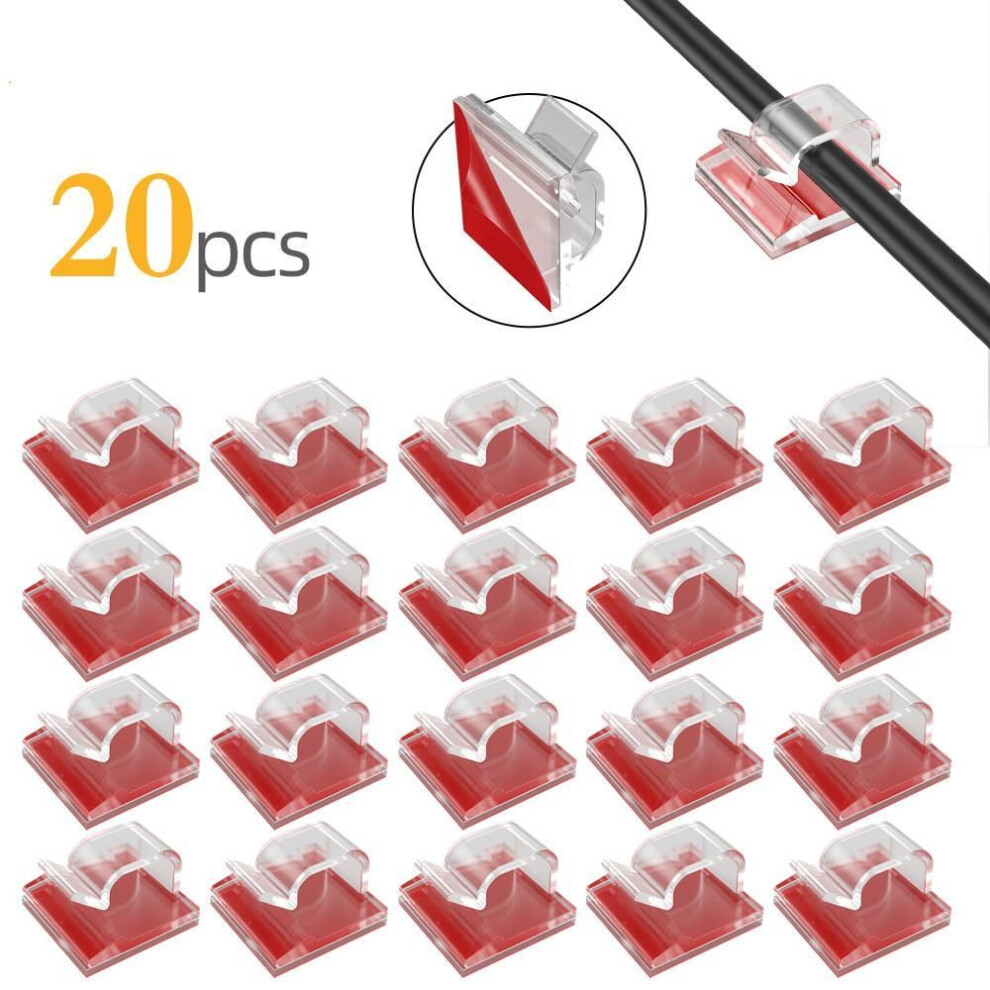 (transparent, Transparent  acrylic glue) 20Pcs/lot Self-adhesive Cable Holder Fixer Clips Wire Organizer Management Strong Adhesive for Home Office Car GPS Clamp