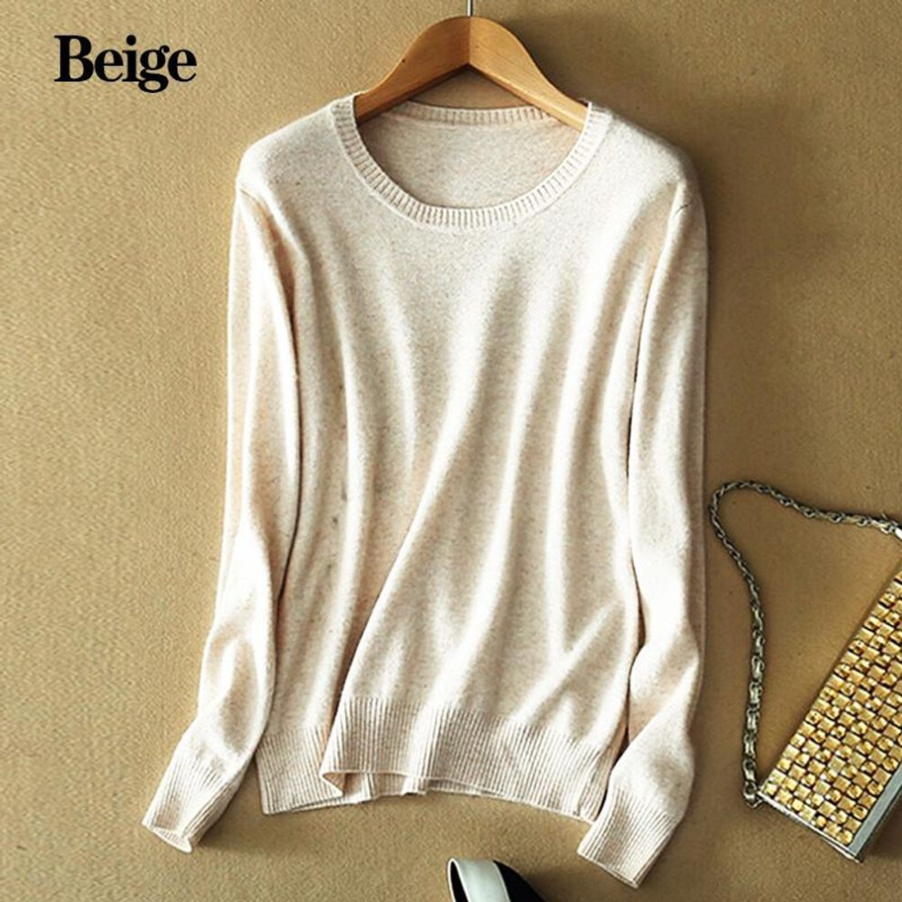 (beige, S) Women&apos;s Cozy Knitted Pullover Cashmere Sweater Crew Neck Fuzzy Slim Fit Red Black Wool