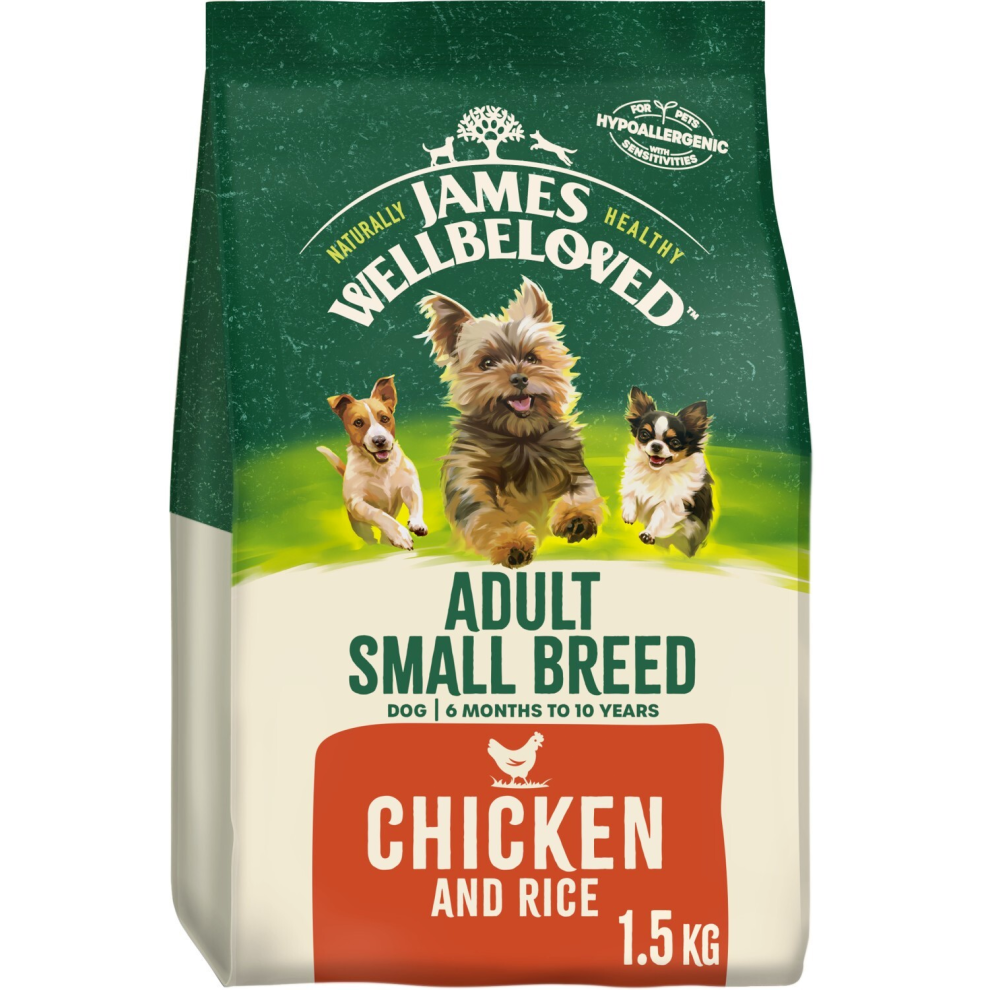 1.5kg James Wellbeloved Natural Small Breed Adult Dry Dog Food Chicken & Rice