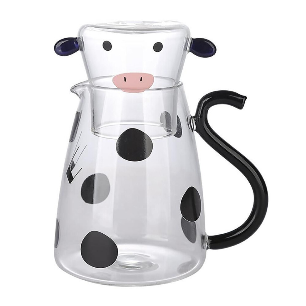 (1800ml) 500/1800ml Glass Cow Cold Kettle Set Transparent Bedside Night Water Carafe With Cup Cute Coffee Teapot Milk Jug Juice Pitcher