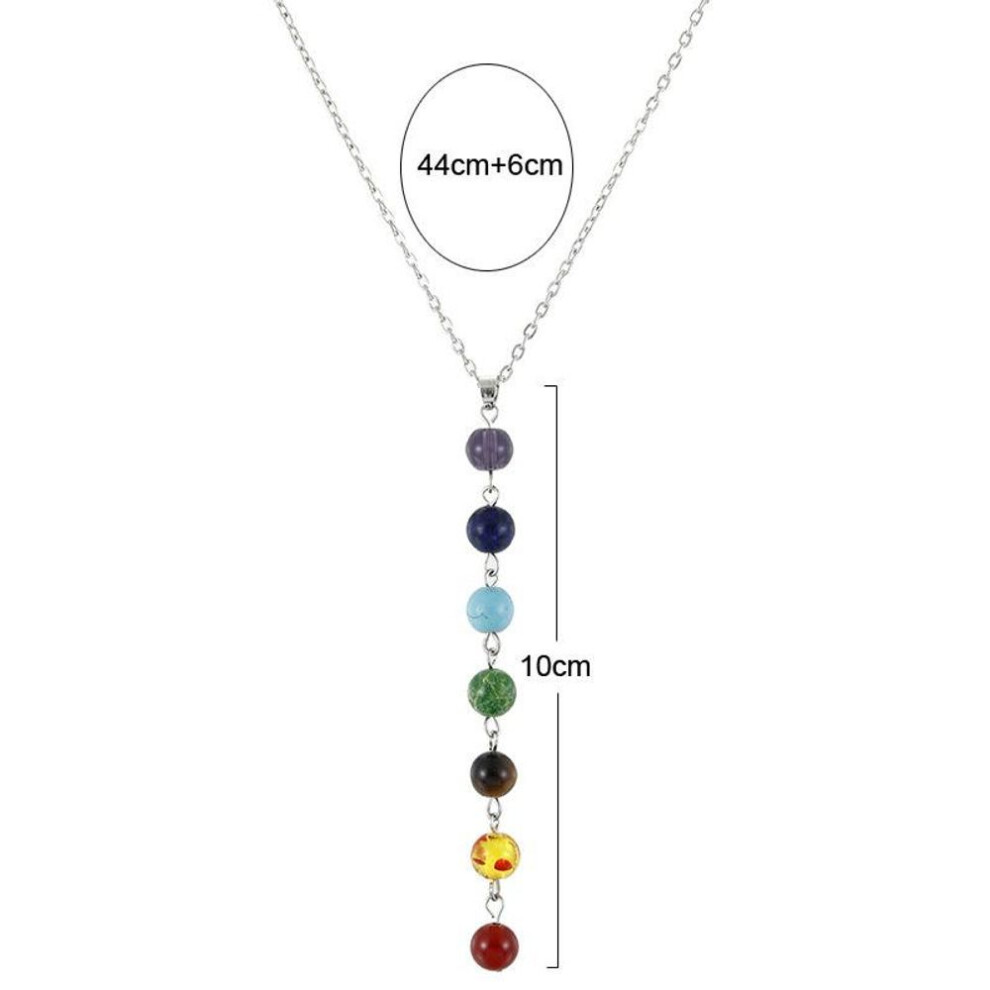 (as the picture) 7 Chakra Reiki Beads Gemstone Charms Pendant Yoga Balancing Necklace Colorful Bead Necklace