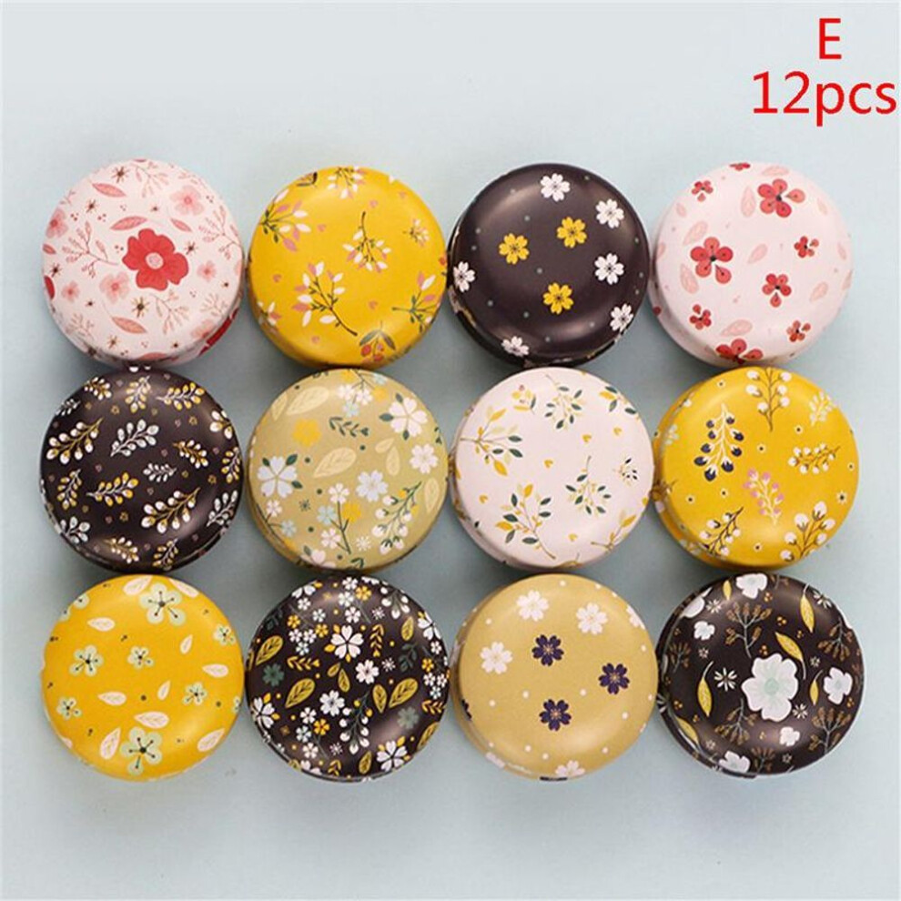 (E) 12Pcs Mini Elegant Flower Tin Box Diy Candle Jar Balm Round Empty Case Storage