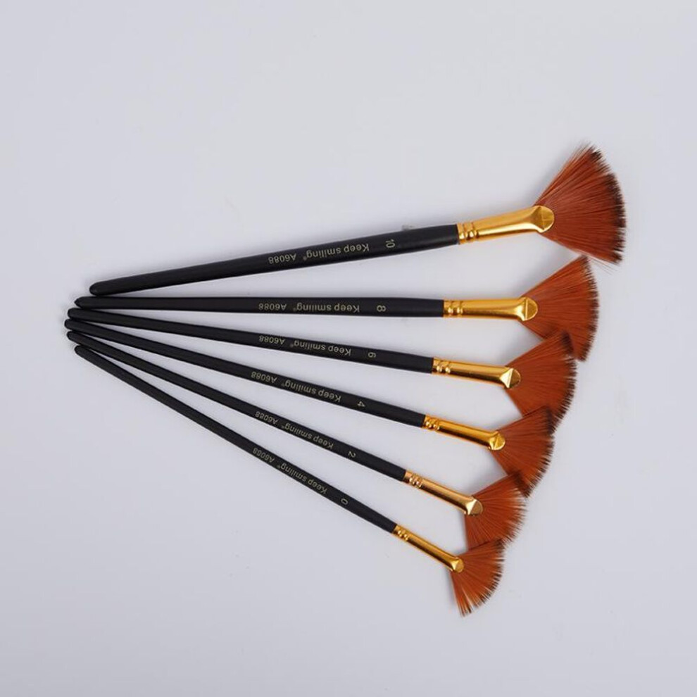 (black) 6pcs/set Fan Shaped Nylon Hair Gouache Acrylic Watercolor Paint Brush For School