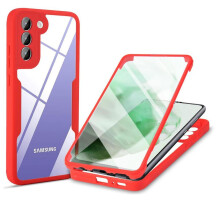 (red, Samsung S21) 360 Full Body for Samsung Galaxy S21 S21FE S22 Plus Ultra 5G Built-in Screen Protector Dustproof Shockproof Anti-Scratch Slim Bumper Protective Case