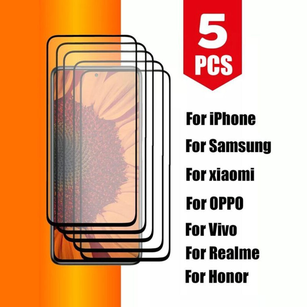(black, iPhone 8 Plus) 5 Pack/lot Protective Glass Screen Protector For Samsung Xiaomi Redmi iPhone Poco OPPO Realme Vivo Honor Full Cover Glue Tempred Glass Flim