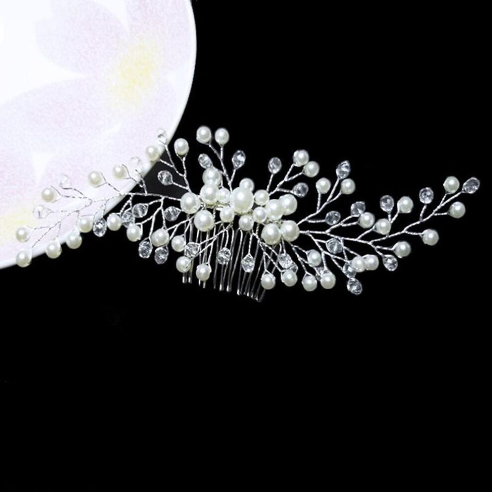 (white) Women Bridal Hair Jewelry Crystal Peals Hair Combs Wedding Dress Hair Accessories Hair Pins Handmade Hair Ornaments