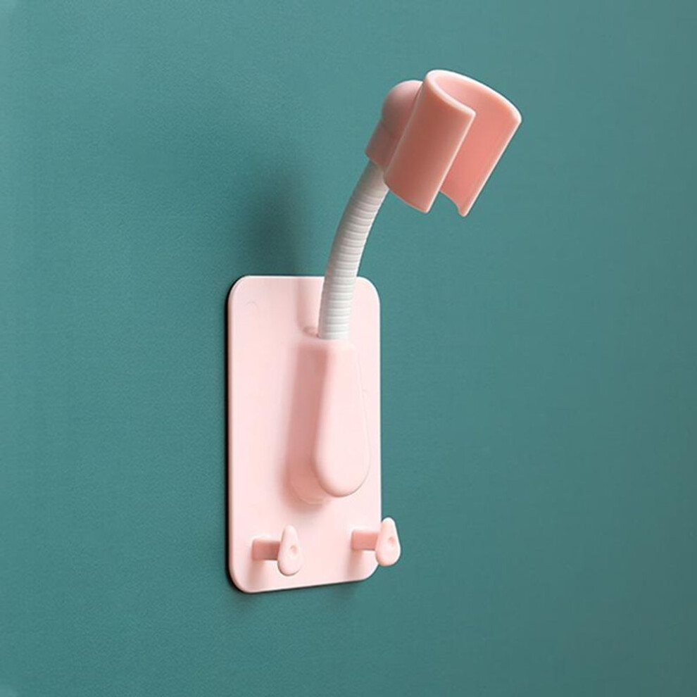 (pink) Universal Shower Head Holder Adjustable Self-Adhesive Showerhead Bracket With 2 Hooks