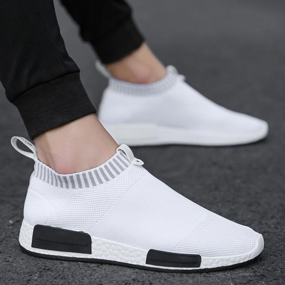 (white, 39) Men&apos;s Autumn Spring Sock Casual Shoes Breathable Mesh Fabric Walking Running Sports Trainers Man Jogging Shoes Non-slip for Young