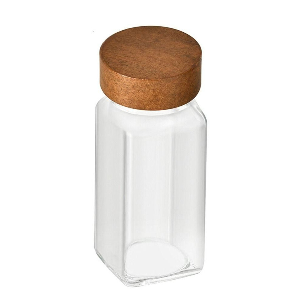 (2) With Acacia Wood Lids Glass Sealed Spice Jars Transparent Storage Tank Food Storage Sealing Jar