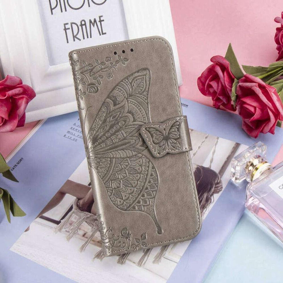 (, Samsung Galaxy A40) Wallet Flip Leather Case Samsung Galaxy S8 S9 S10 S20 Plus A51 A71 A50 A30 Fashion Butterfly Pattern Grey 8150808215778