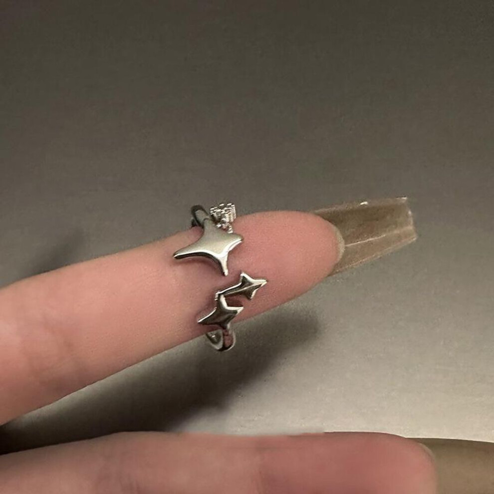 (style 1) Vintage Irregular Cross Star Couple Ring for Women Men Punk Gothic Sliver Color Adjustable Rings Y2K Egirl Jewelry Gift