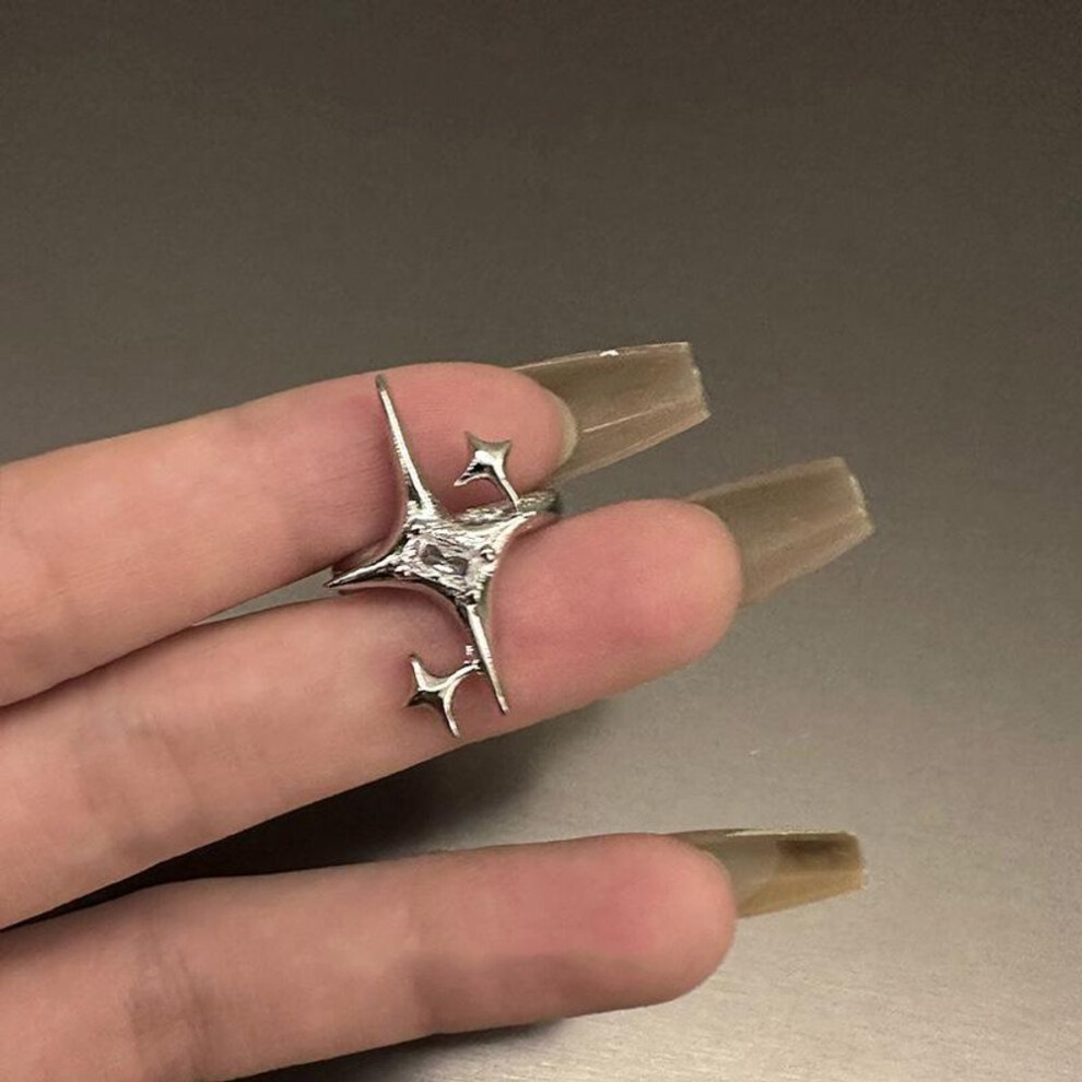 (style 3) Vintage Irregular Cross Star Couple Ring for Women Men Punk Gothic Sliver Color Adjustable Rings Y2K Egirl Jewelry Gift