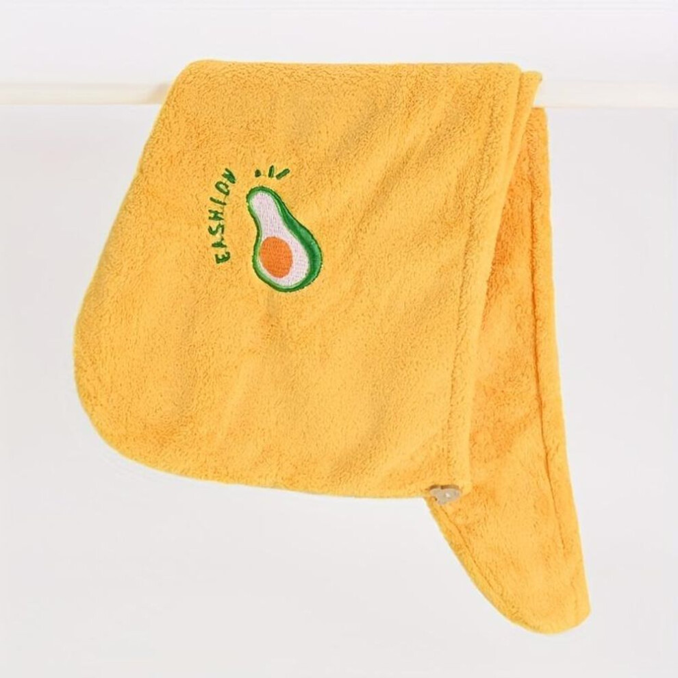 (yellow) Magic Microfiber Shower Cap Embroidery Towel Bath Hats Dry Hair Cap Quick Drying Soft For Lady Turban Head