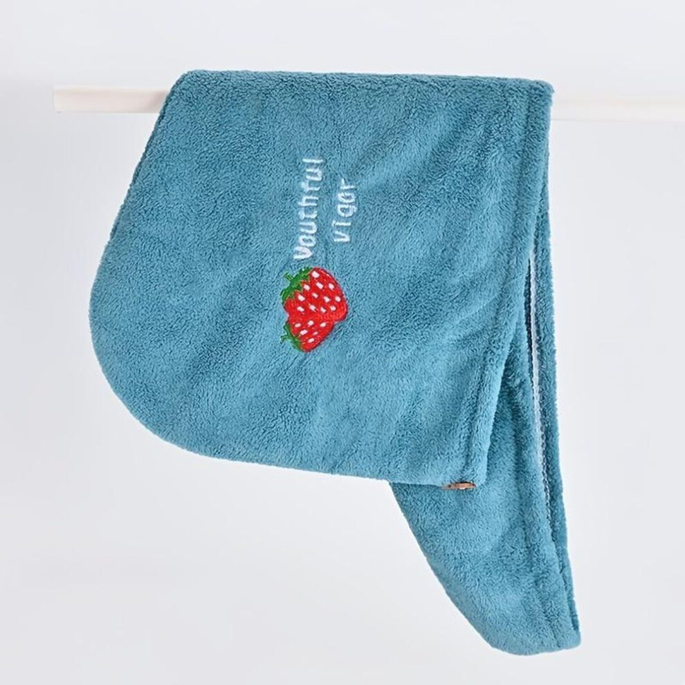 (blue) Magic Microfiber Shower Cap Embroidery Towel Bath Hats Dry Hair Cap Quick Drying Soft For Lady Turban Head