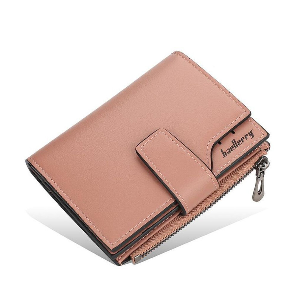 (dark pink, 12.5cm*10cm*2cm) Men Women Zipper Short Wallet Pu Leather Card Holder Vintage Coin Purse