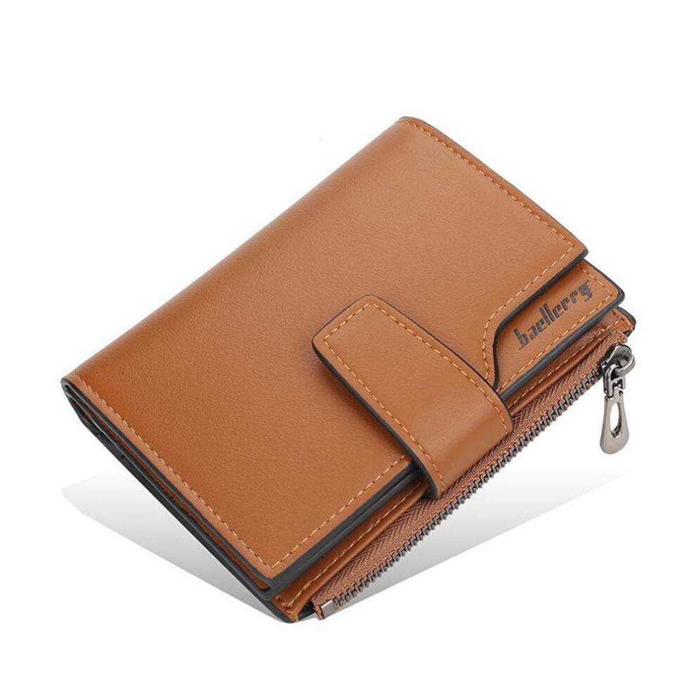 (brown, 12.5cm*10cm*2cm) Men Women Zipper Short Wallet Pu Leather Card Holder Vintage Coin Purse