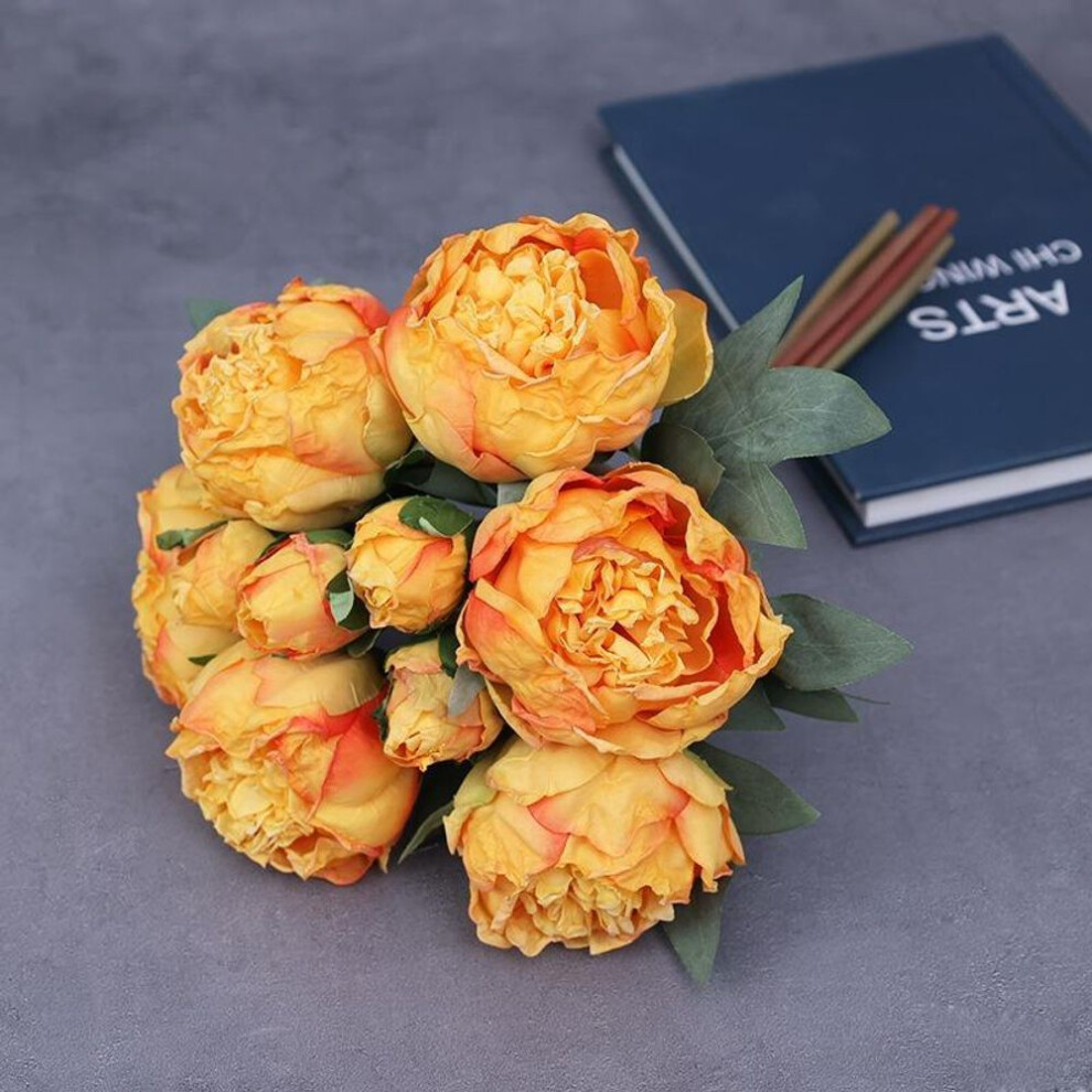 (yellow) 1 Pack 10 Heads Artificial Peony Bouquet Dried Peony Flowers  Silk Peonies For Home Party Diy Wedding Hotel Table Courtyard Decoration