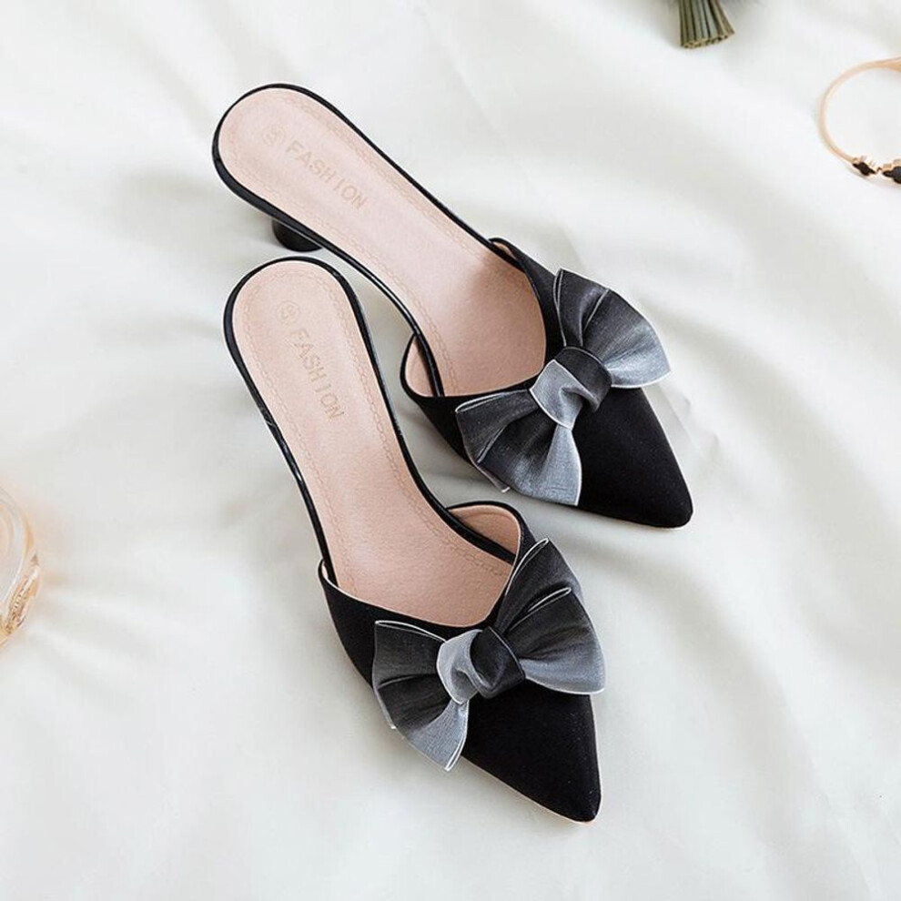 (black, 39) Women&apos;s Casual Fashion Heels Slippers Shoes Bow Wild Ladies&apos; Sandals