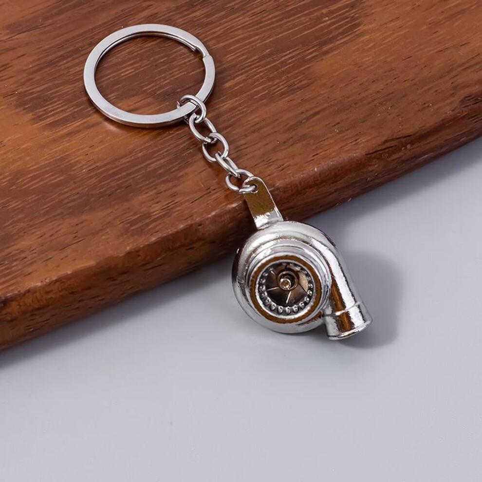 (Other, 6#) Metal keychain with rotating turbocharger blower hub design, hair dryer key ring pendant - a creative small gift.