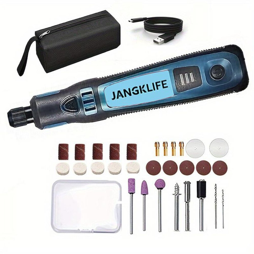 (blue) Mini Drill Electric Carving Pen Variable Speed Rotary Tools Kit Engraver For Grinding Polishing