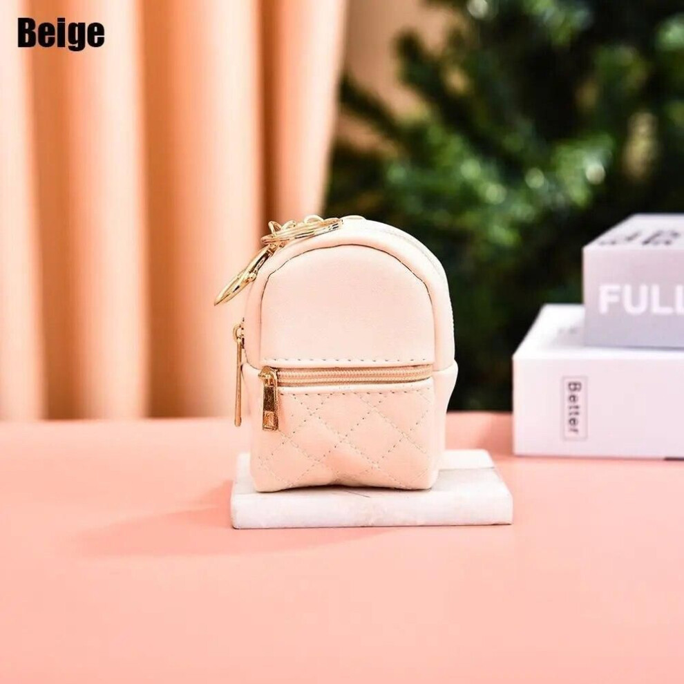 (beige) Zipper Coin Purse Portable Hanging Pendant Mini Backpcak Mini Bag Key Wallet Coin Wallet Children Women Girl Storage Pouch