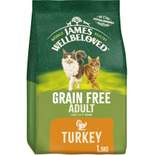 1.5kg James Wellbeloved Grain Free Natural Adult Complete Dry Cat Food Turkey