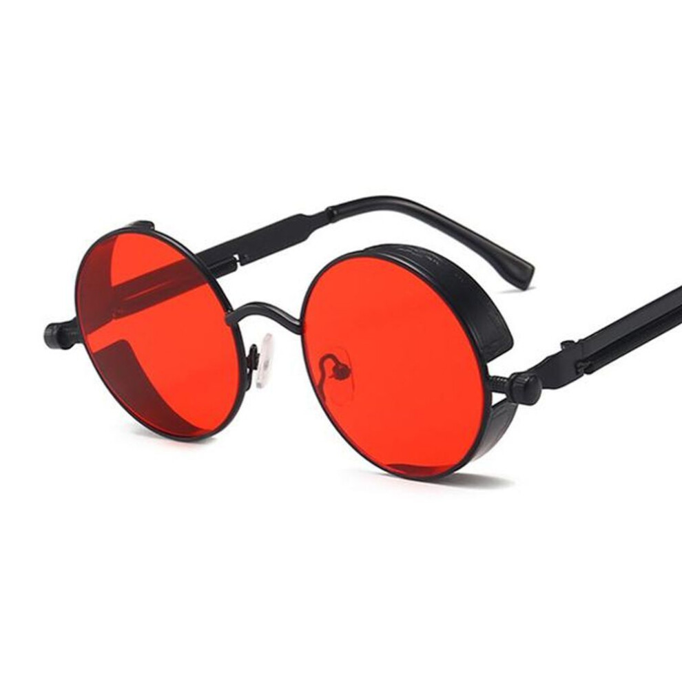 (black,red) Classic Gothic Steampunk Sunglasses Men Women Vintage Round Metal Frame Sun Glasses Non Polarized Glasses