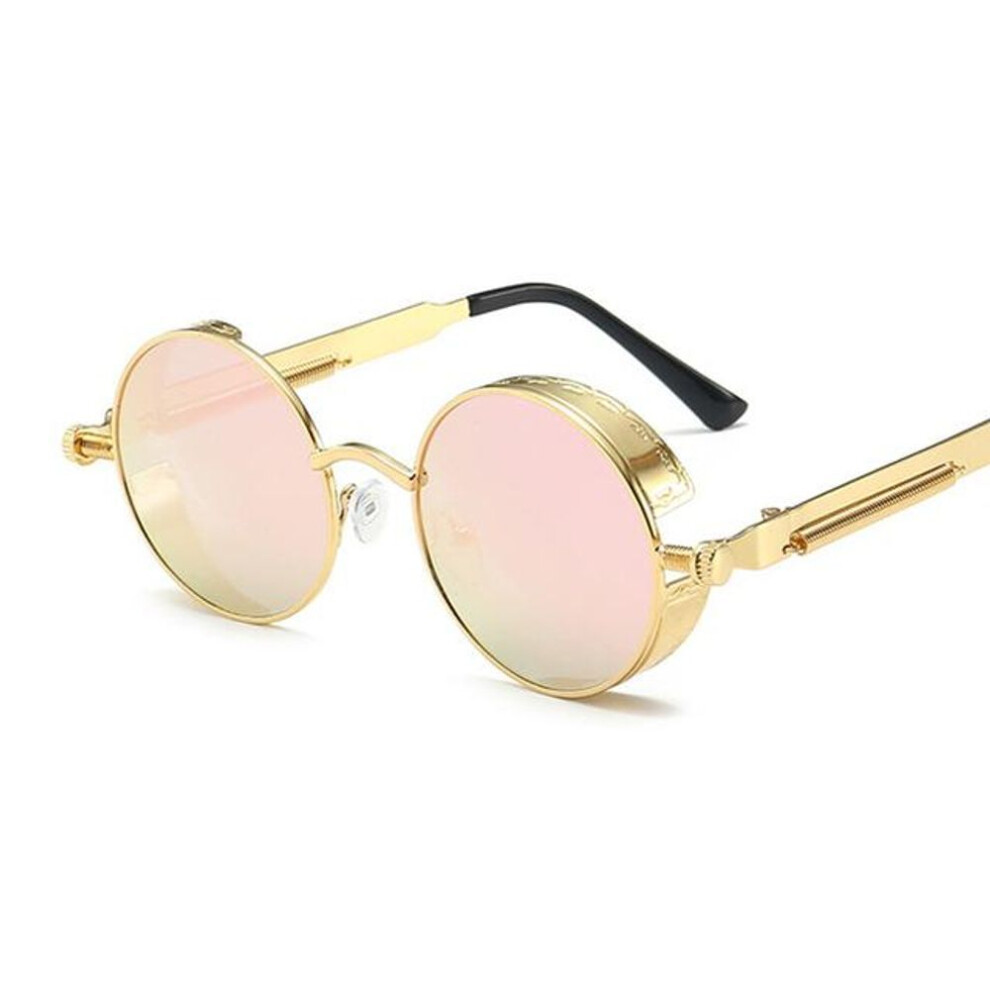 (gold,pink) Classic Gothic Steampunk Sunglasses Men Women Vintage Round Metal Frame Sun Glasses Non Polarized Glasses