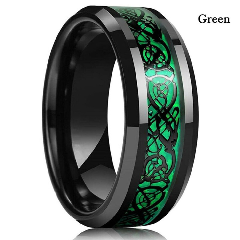 (green, 10) 8 Colors 8mm Men&apos;s Stainless Steel Dragon Ring Inlay Red Green Black Carbon Fiber Ring Wedding Band Jewelry Size 7-12