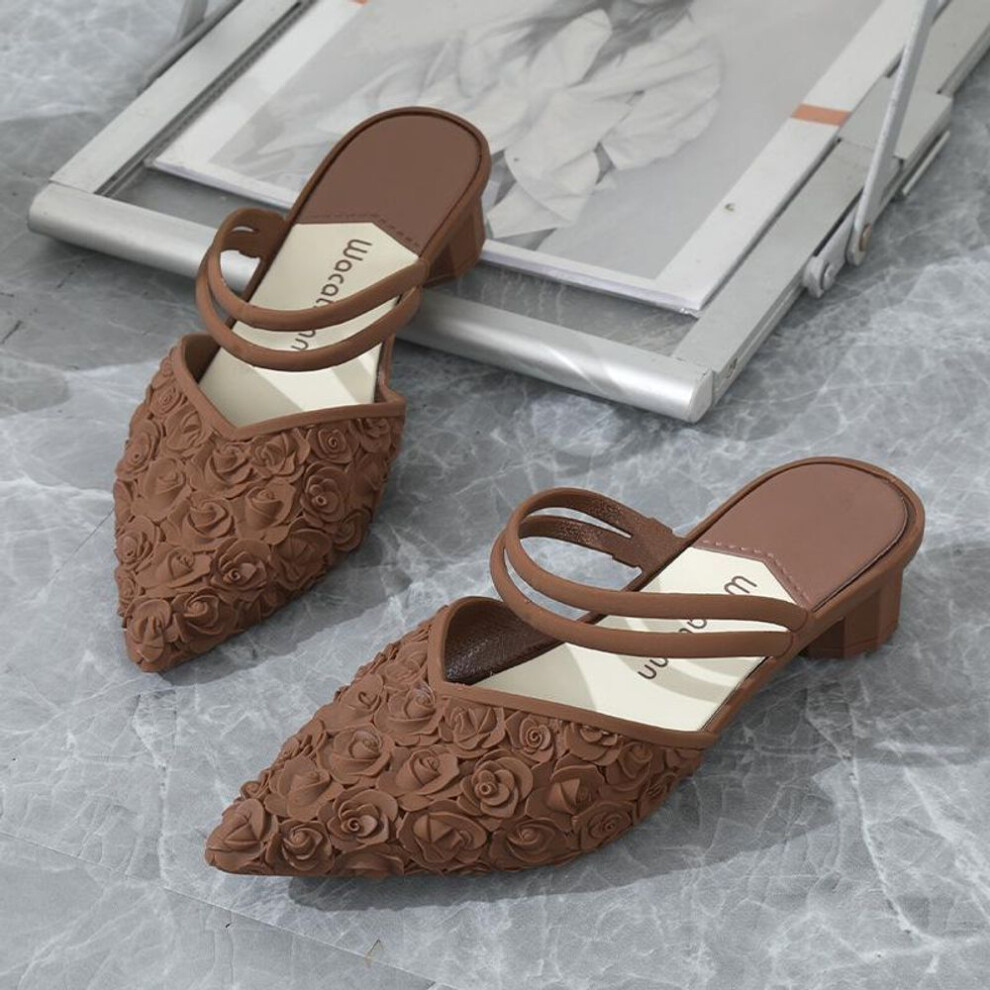 (brown, 37) Thick Heel Sandals Plastic Material Waterproof Two Wear Slope Plastic Fashion Net Infrared Pointed Casual Two Wear Summer Shoes