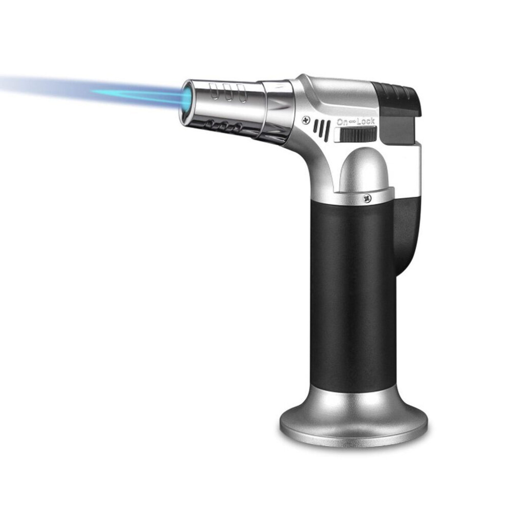 (silver) Butane Torch Adjustable Flame Multipurpose Industrial Torch Welding Refillable Kitchen Torch