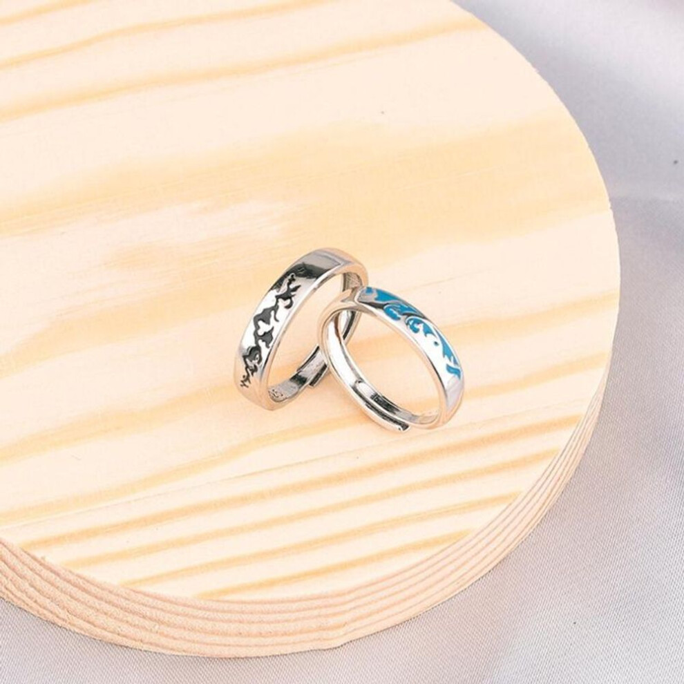 (as the picture) 2 Pcs Personalized Couple Rings Minimalist Mountains Seas Ring Jewelry Set Adjustable His Her Matching Ring For Lover